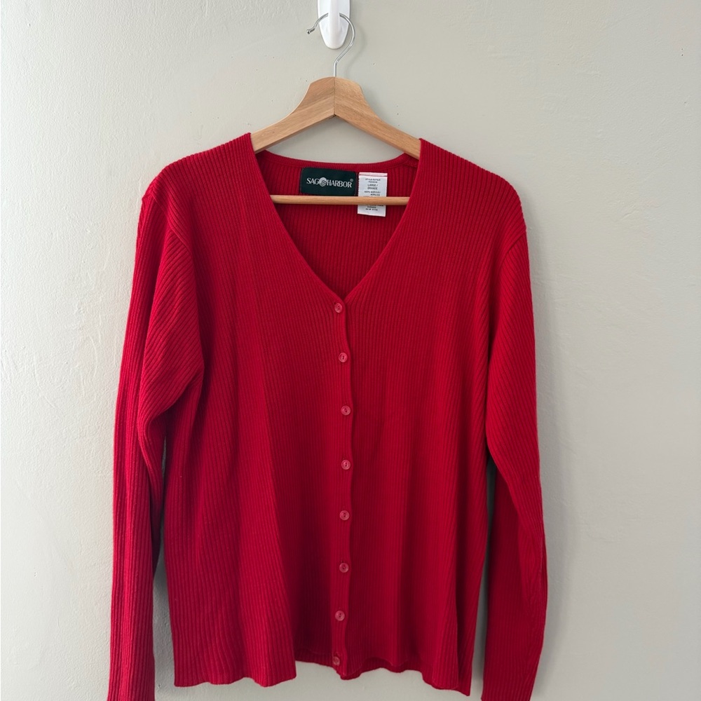 Sag Harbor Red Button-Up Cardigan